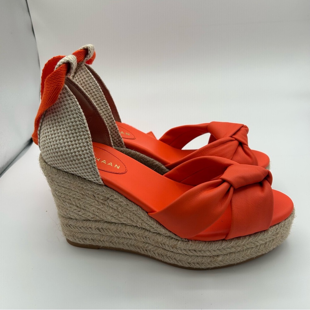 New Cole Haan Orange Cloudfoam Espadrille Wedge Sandals size 7 - Picture 4 of 13